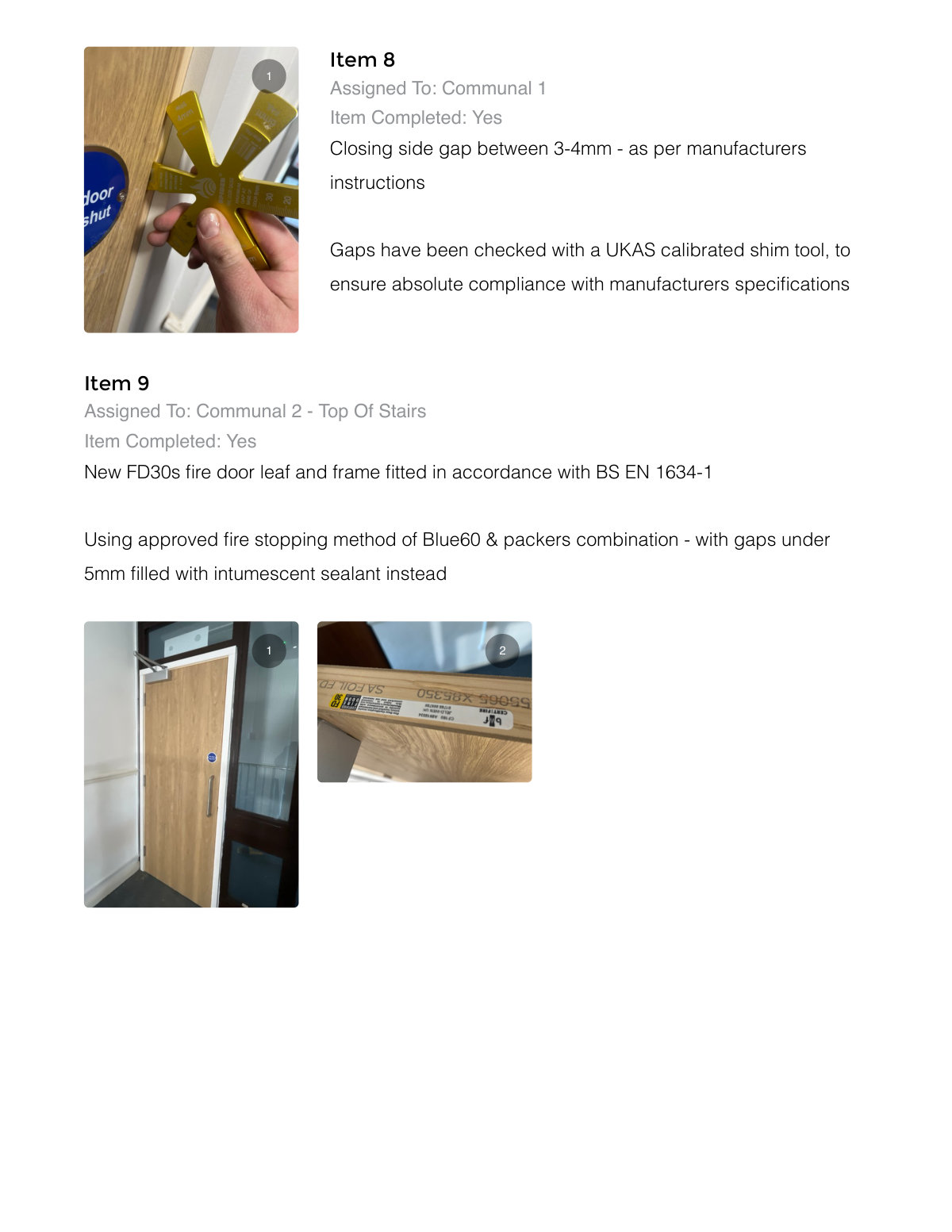 Report page showing gap checks and a second door installation