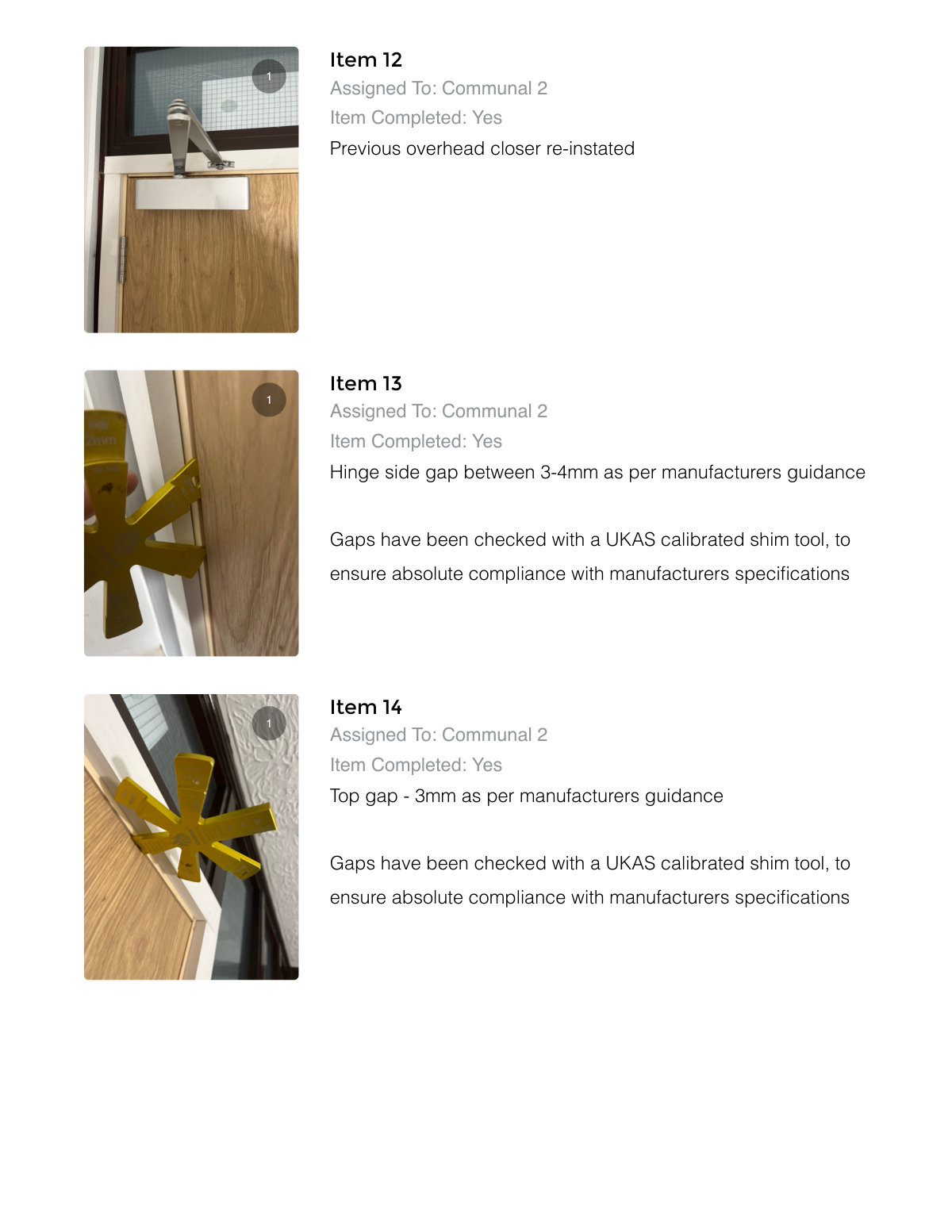 Report page showing closer reinstatement and gap measurements