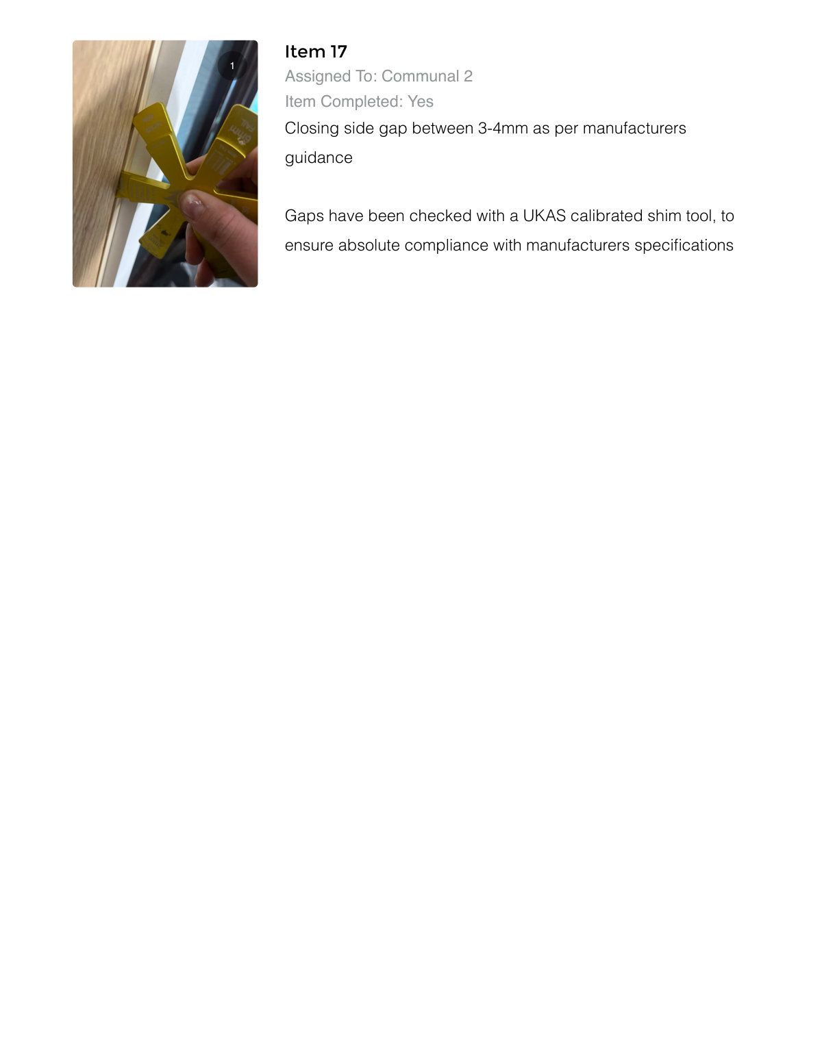 Report page showing closing side gap check